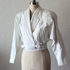 VINTAGE White 80s Leather Jacket